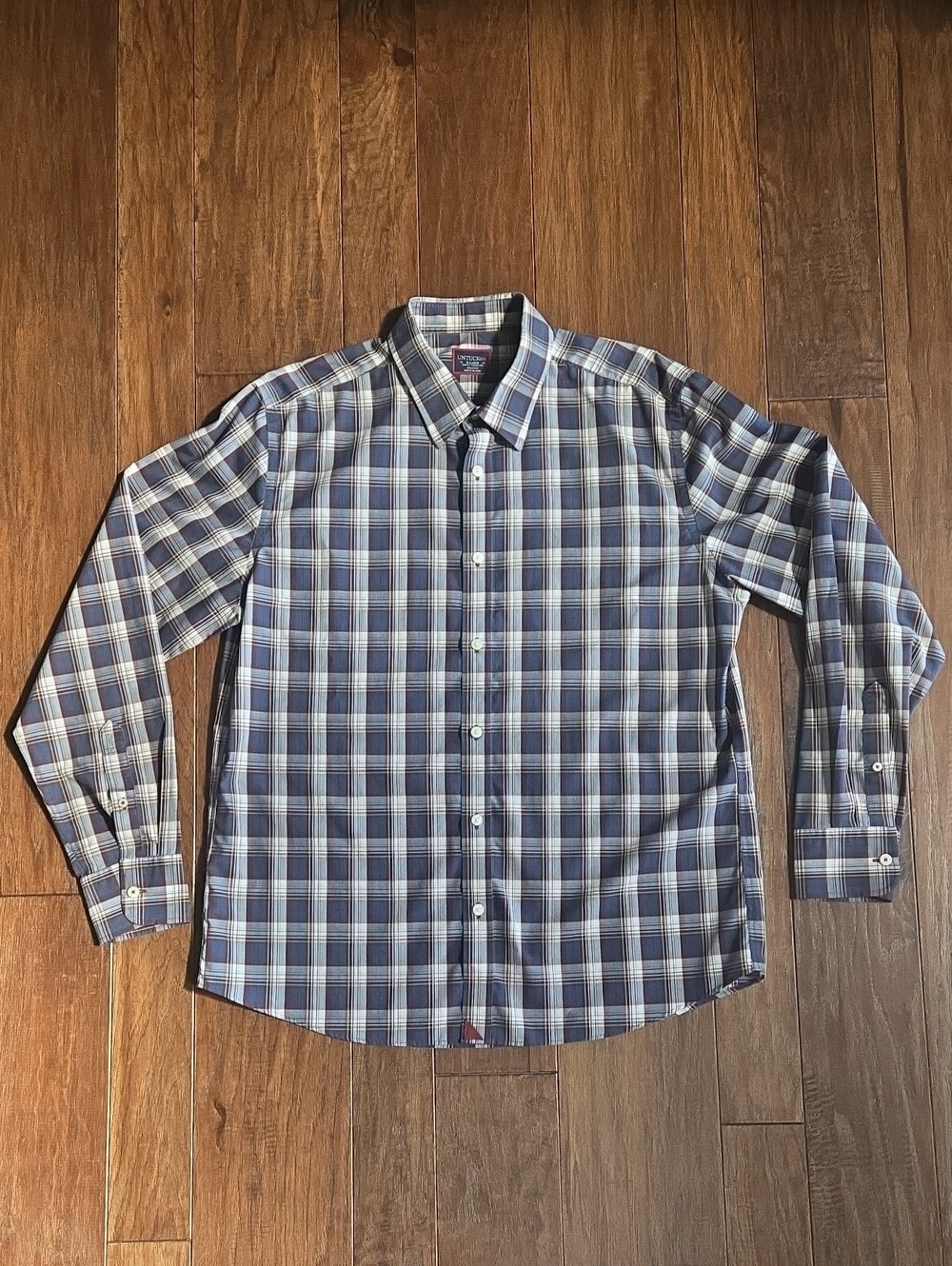 UNTUCKit Barossa Navy Burgundy Plaid Button-Down Shirt Slim Wrinkle Free XL